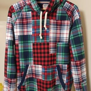 Lands' End Madras Sweatshirt Men's Large  42-44 Red Green Serious Sweats Hoodie